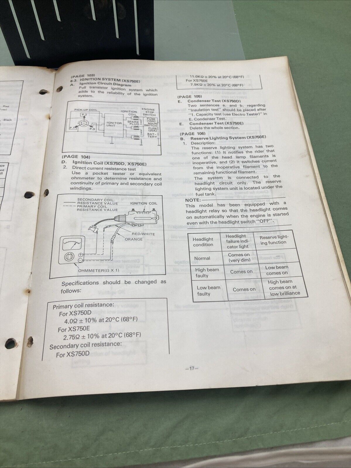 YAMAHA LIT-11616-01-04 XS750E SUPPLEMENTARY SERVICE MANUAL 2F3-28197-11