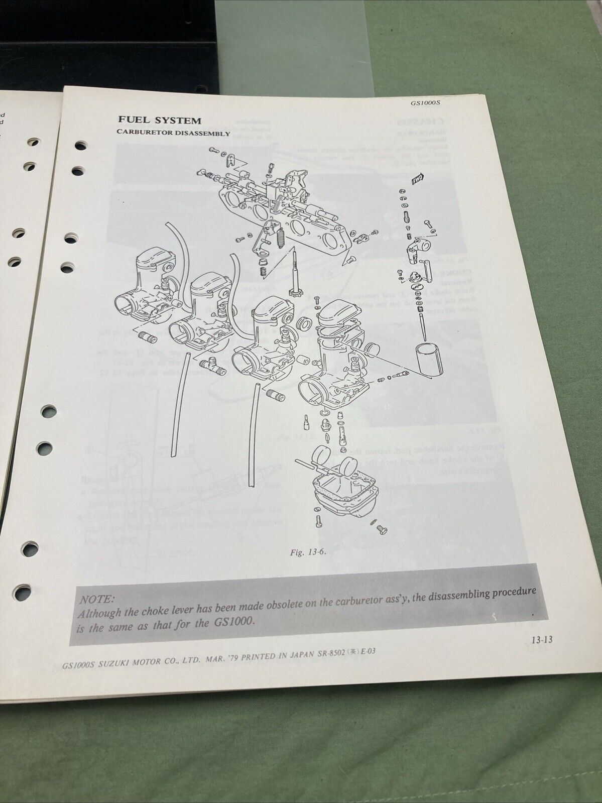 GENUINE SUZUKI SR-8502 E-03 GS1000 SUPPLEMENTARY SERVICE MANUAL 1979