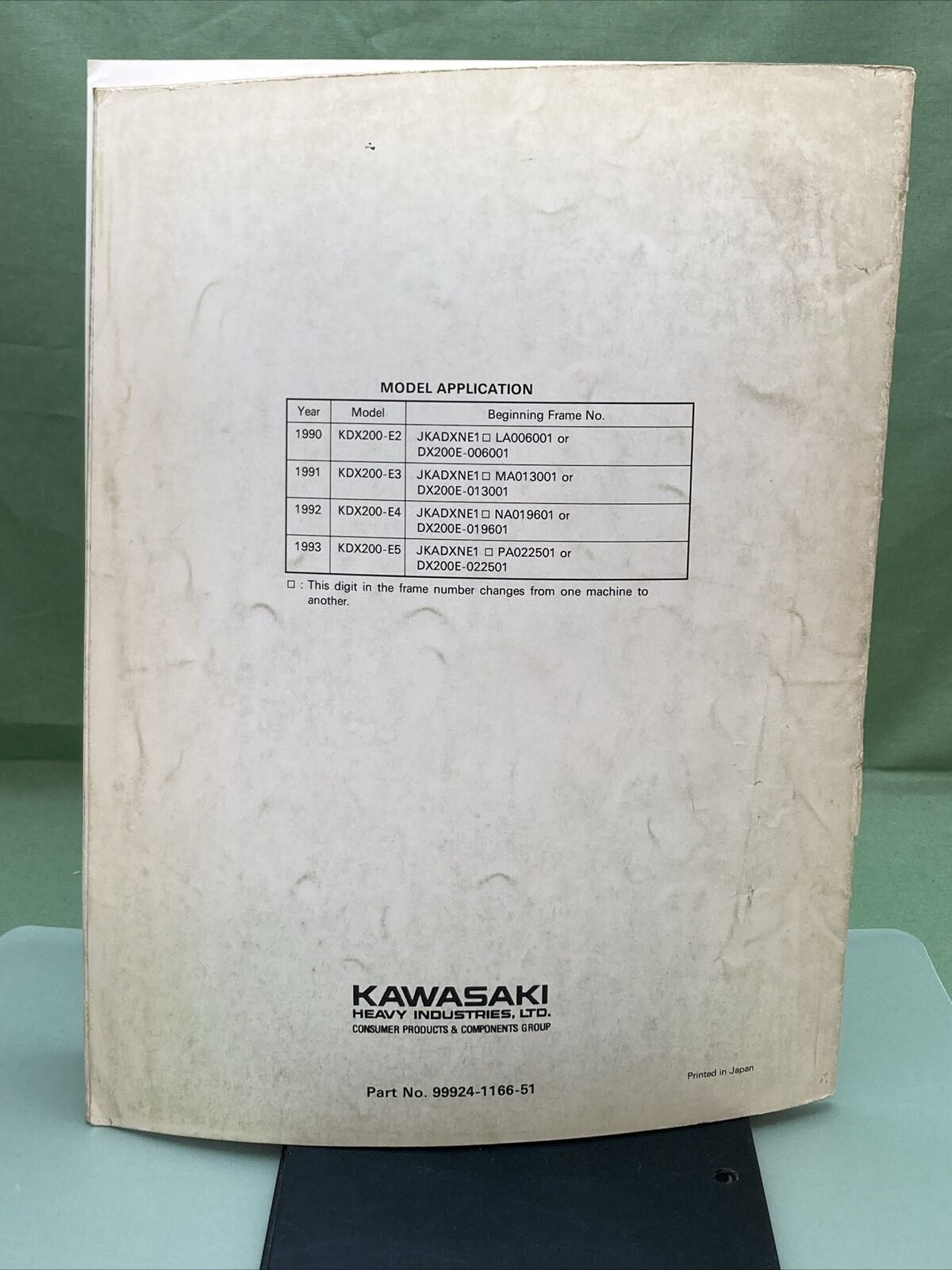 GENUINE KAWASAKI 99924-1166-51 SERVICE MANUAL SUPPLEMENT KDX200