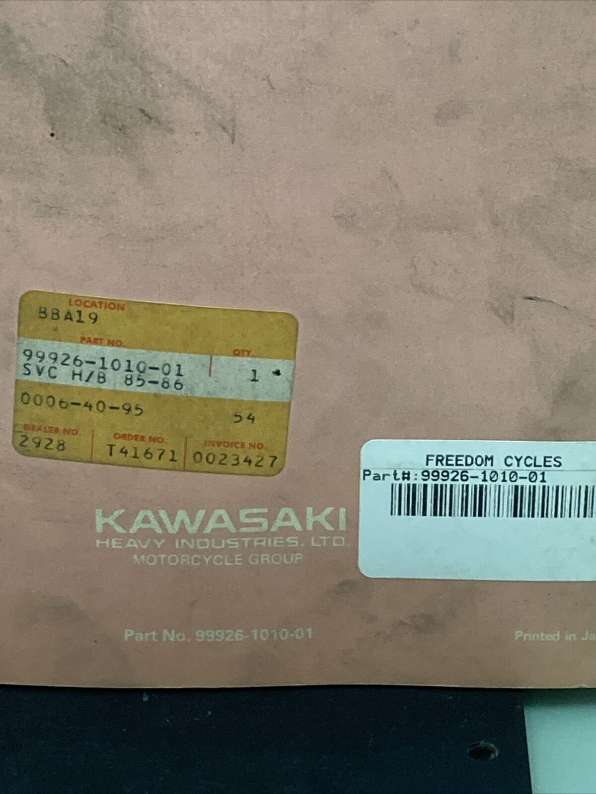 GENUINE KAWASAKI 99926-1010-01 SERVICE SPECIFICATIONS HANDBOOK '85 AND '86 MODEL