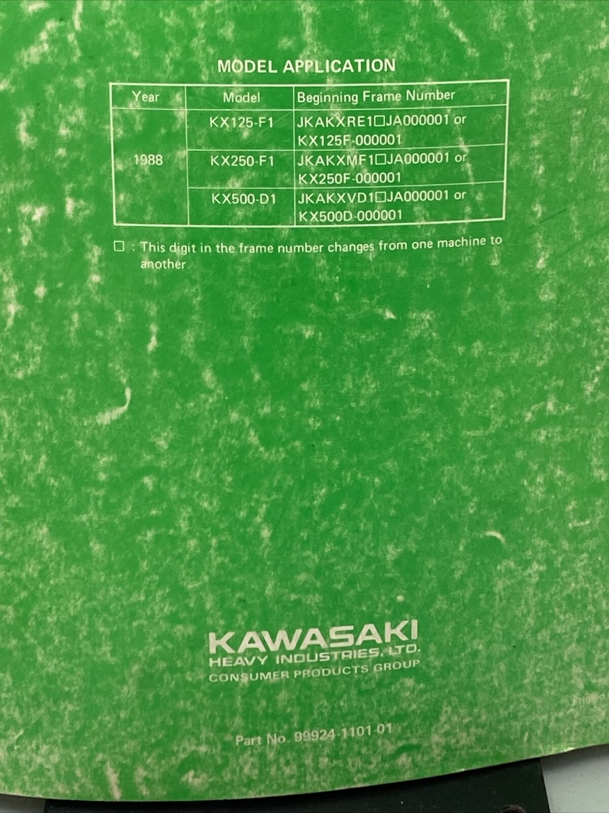 GENUINE KAWASAKI 99924-1101-01 SERVICE MANUAL KX125, KX250, KX500