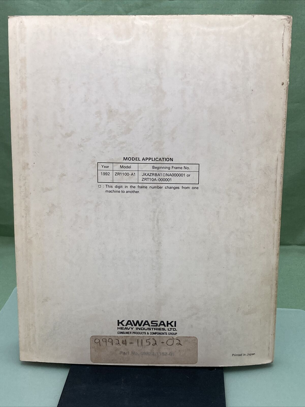 GENUINE KAWASAKI 99924-1152-02 ZR1100/ZEPHYR 1100 MOTORCYCLE SERVICE MANUAL