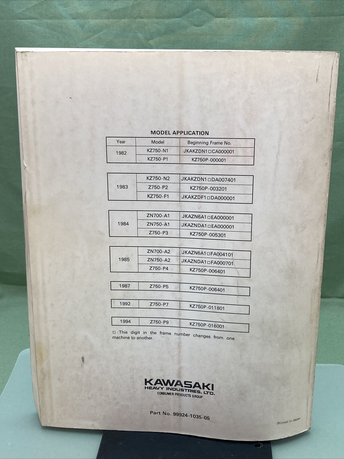 GENUINE KAWASAKI 99924-1035-05 KZ750 SHAFT MOTORCYCLE SERVICE MANUAL