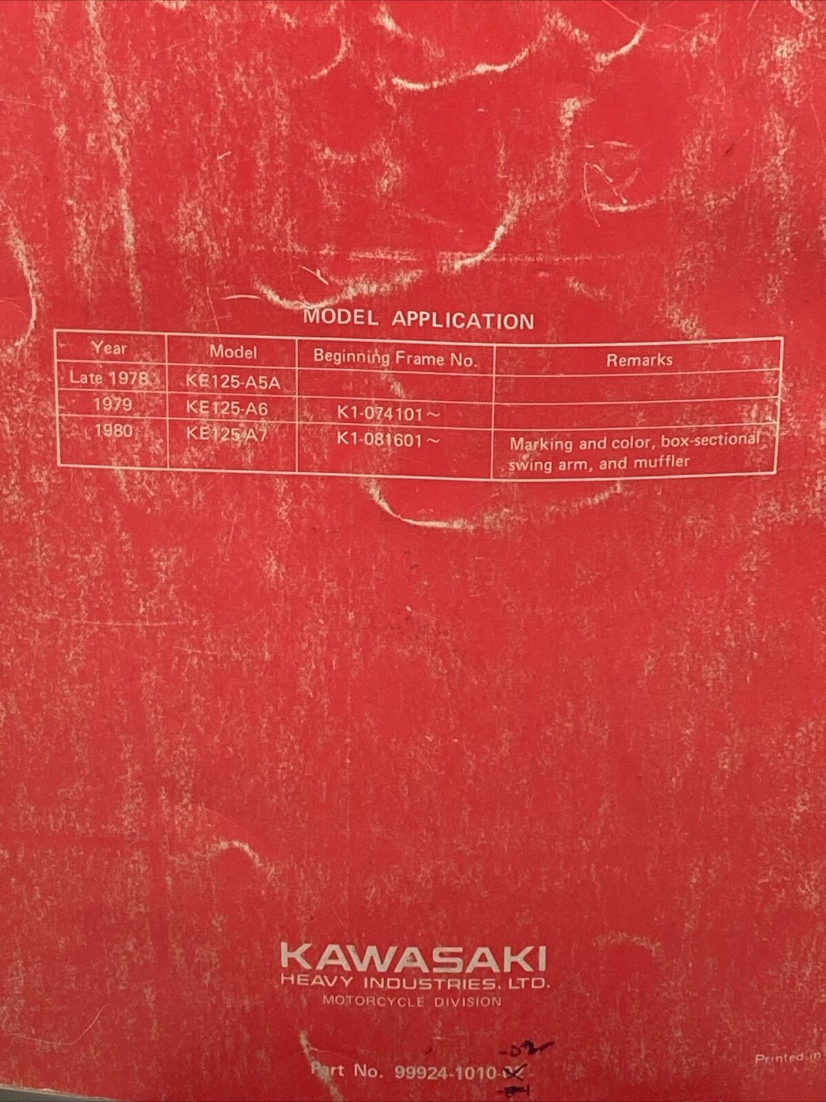 GENUINE KAWASAKI 99924-1010-02 SERVICE MANUAL KE125