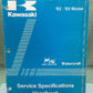 GENUINE KAWASAKI 99926-1023-01 JETSKI JETMATE WTRCFT SERVICE SPEC MANUAL '92-'93