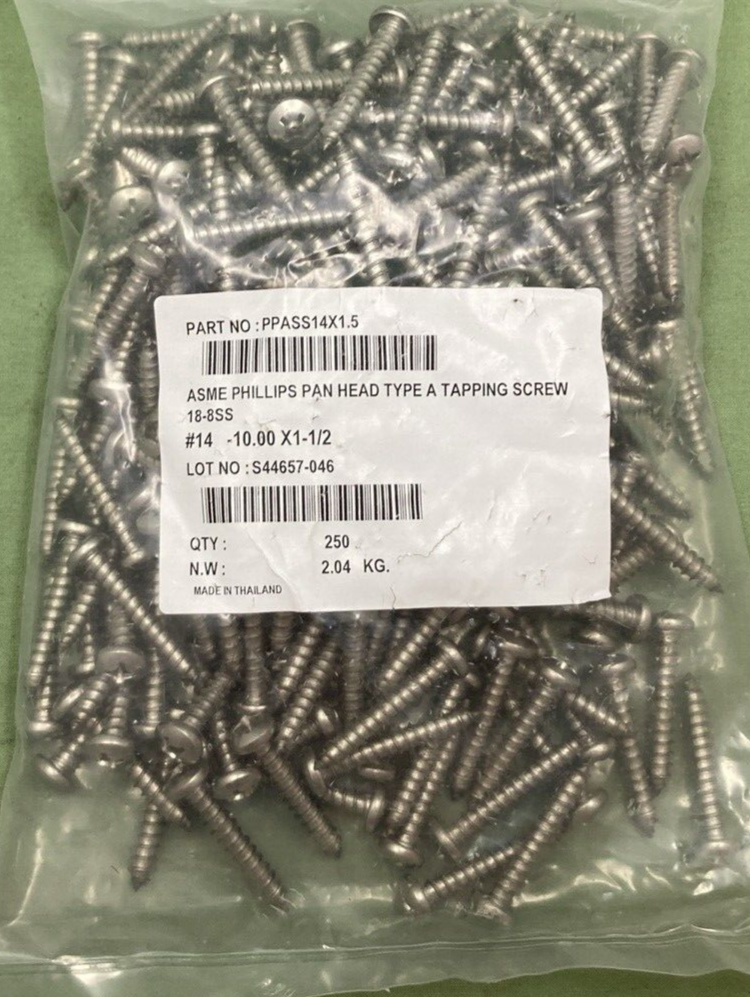 QTY 250 NEW PPASS14X1.5 ASME PHILLIPS PAN HEAD TYPE A TAPPING SCREW #14-10X1.5