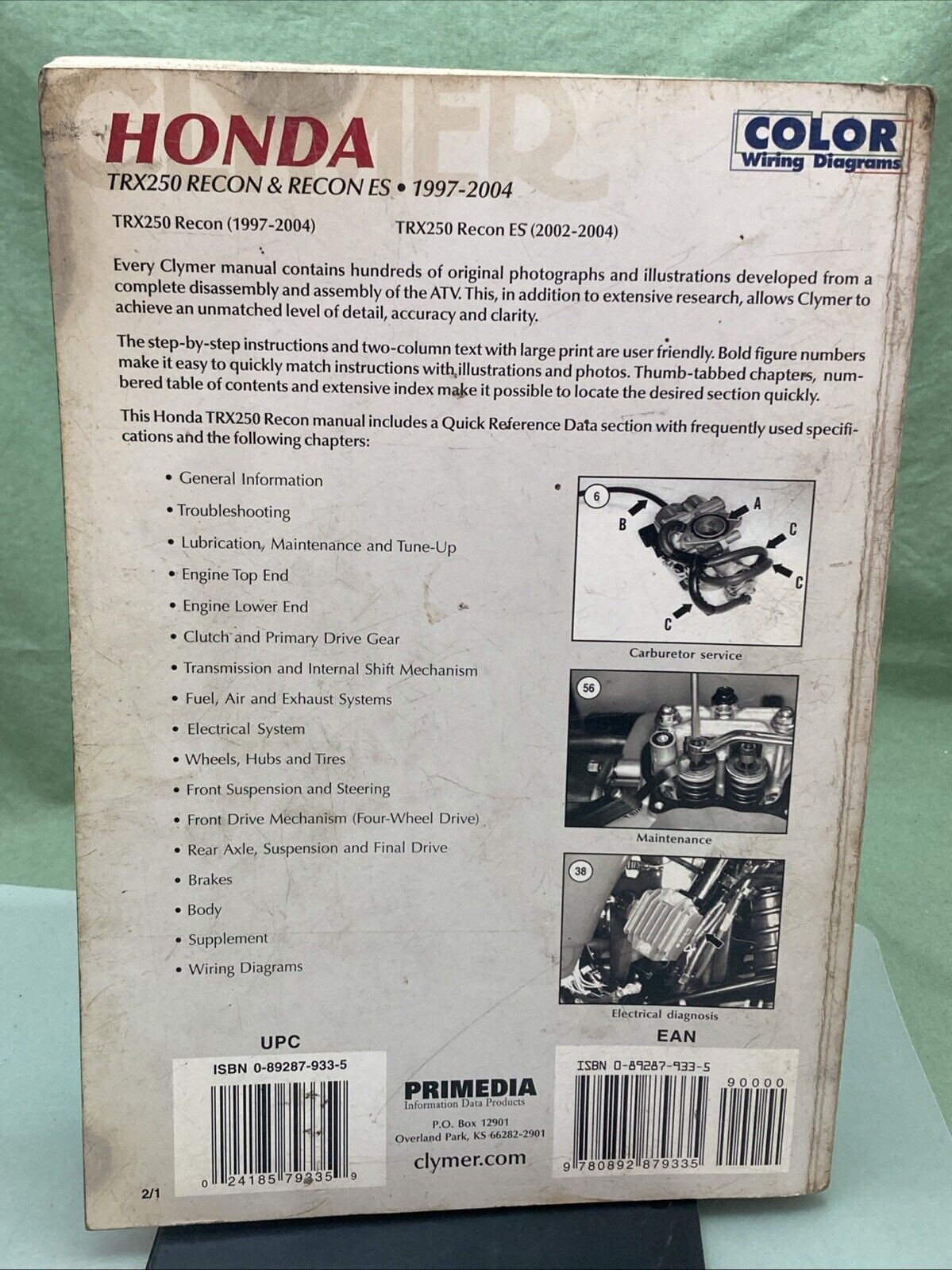 GENUINE CLYMER M446-2 HONDA TRX250 RECON & RECON ES 1997-2004 REPAIR MANUAL