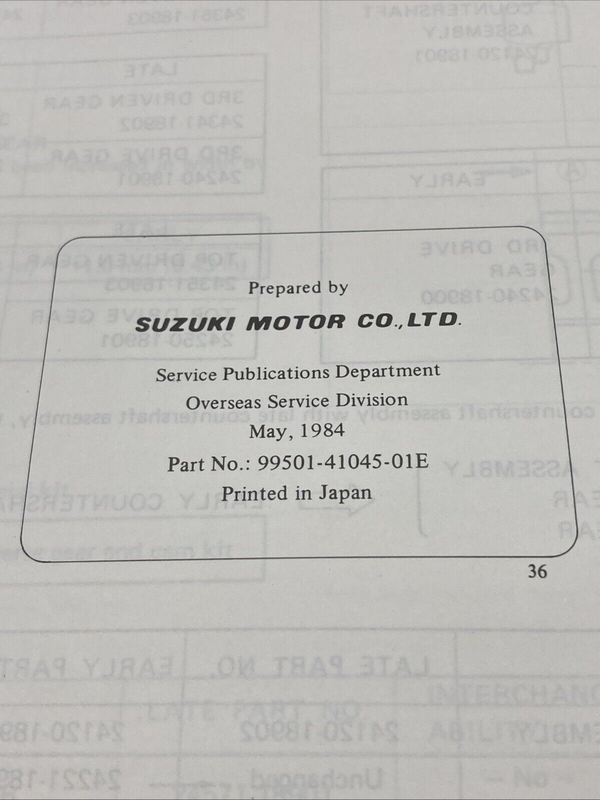 GENUINE SUZUKI 99501-41045-01E ALT125 SUPPLEMENTARY SERVICE MANUAL 1984