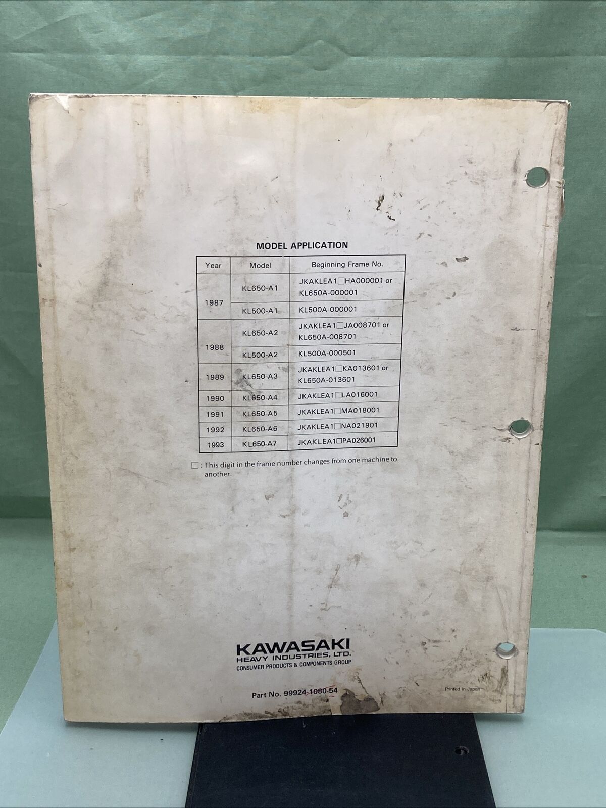 GENUINE KAWASAKI 99924-1080-54 SERVICE MANUAL SUPPLEMENT KLR650/KLR500