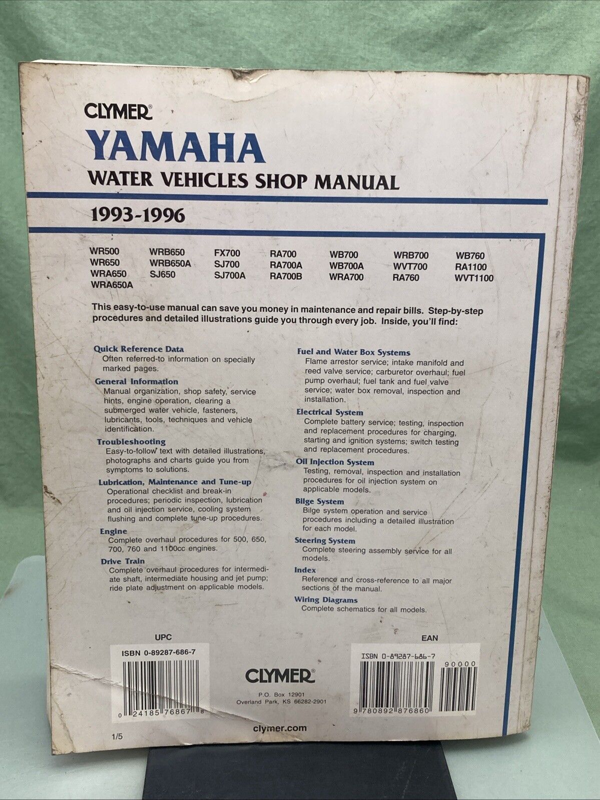 GENUINE CLYMER W806 YAMAHA WATER VEHICLES 1993-1996 SHOP MANUAL