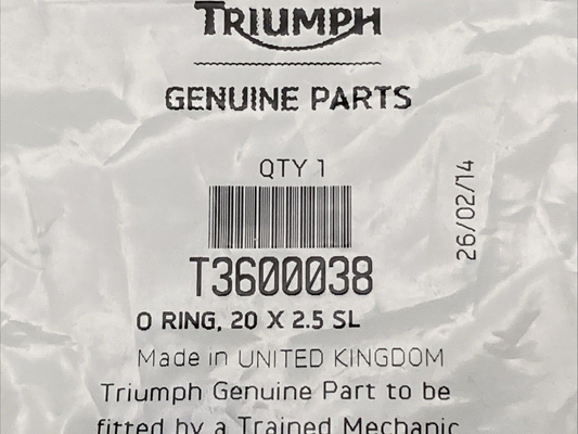 NEW GENUINE TRIUMPH T3600038 O Ring, 20 X 2.5