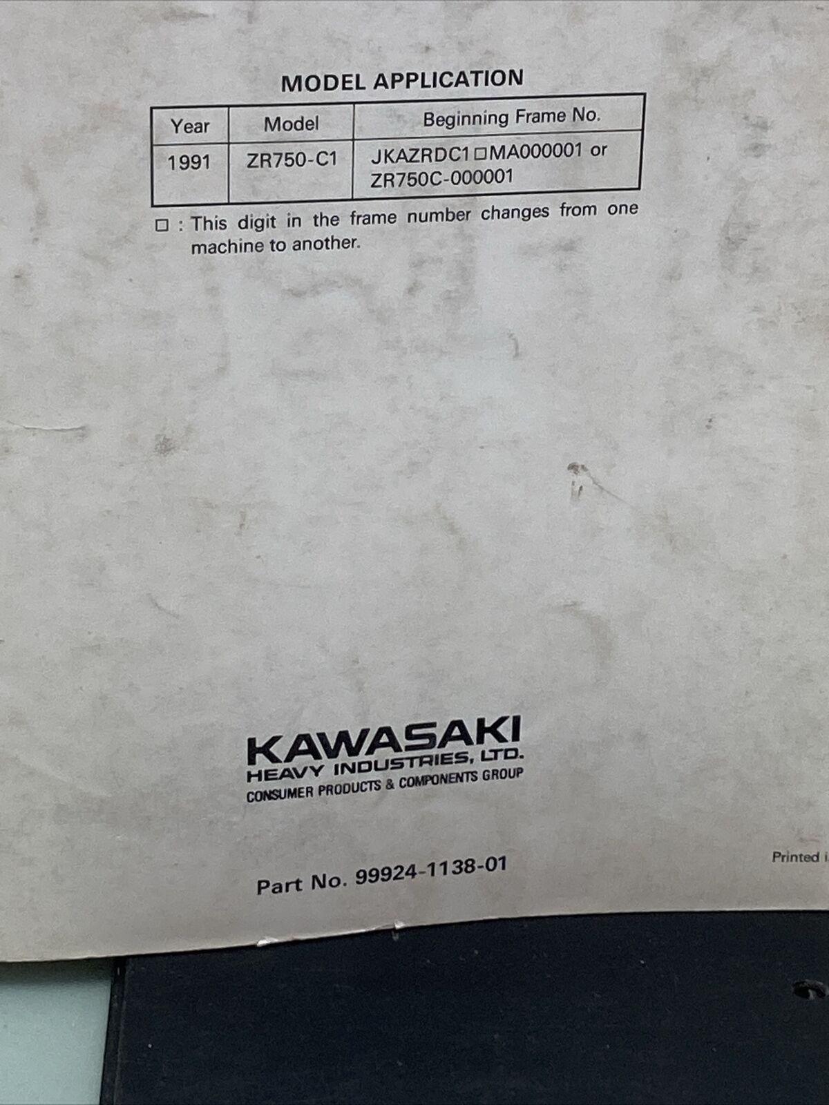 GENUINE KAWASAKI 99924-1138-01 SERVICE MANUAL ZEPHYR 750