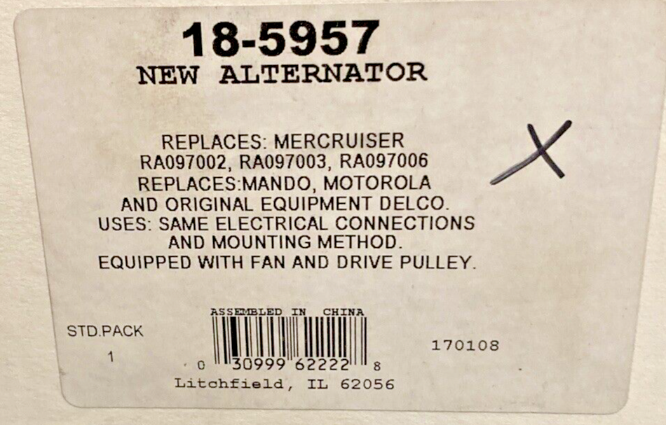 NEW GENUINE SIERRA MERCURY MARINE 18-5957 ALTERNATOR