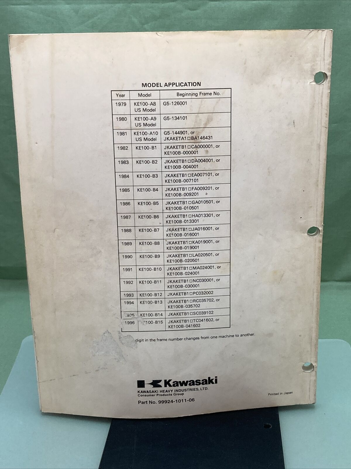 GENUINE KAWASAKI 99924-1011-06 SERVICE MANUAL KE100