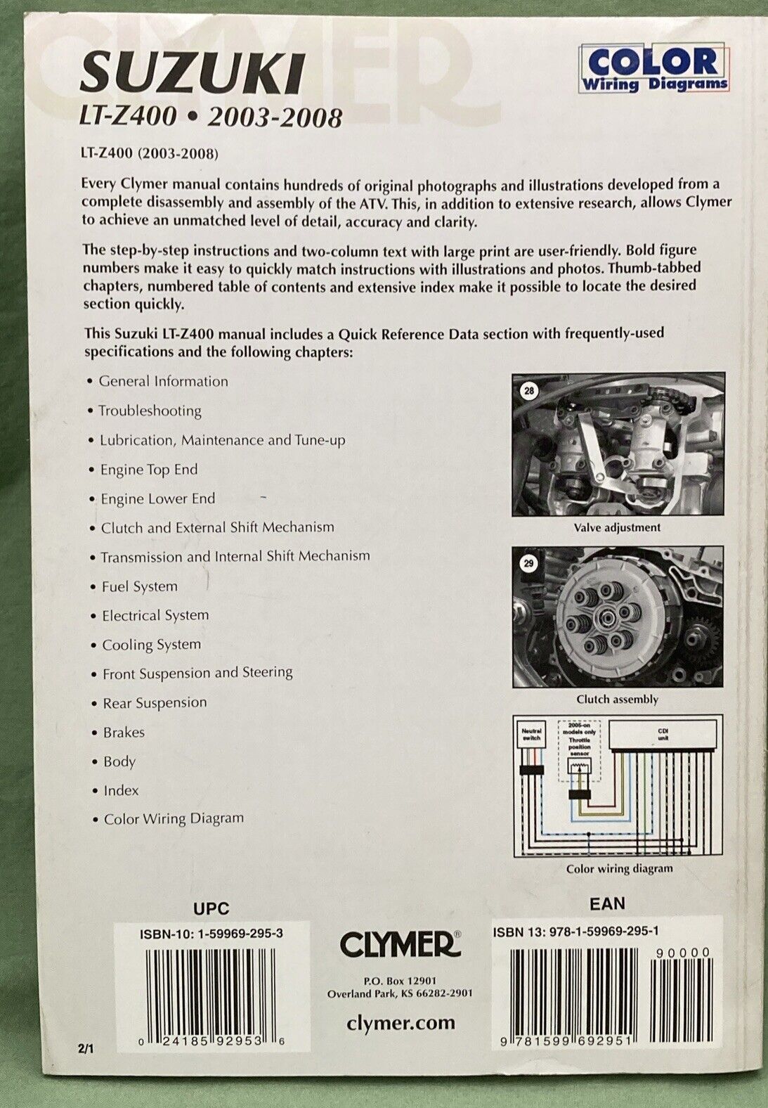 CLYMER M270-2 SUZUKI LT-Z400 MAINTENANCE, TROUBLESHOOTING, REPAIR MANUAL 03-08