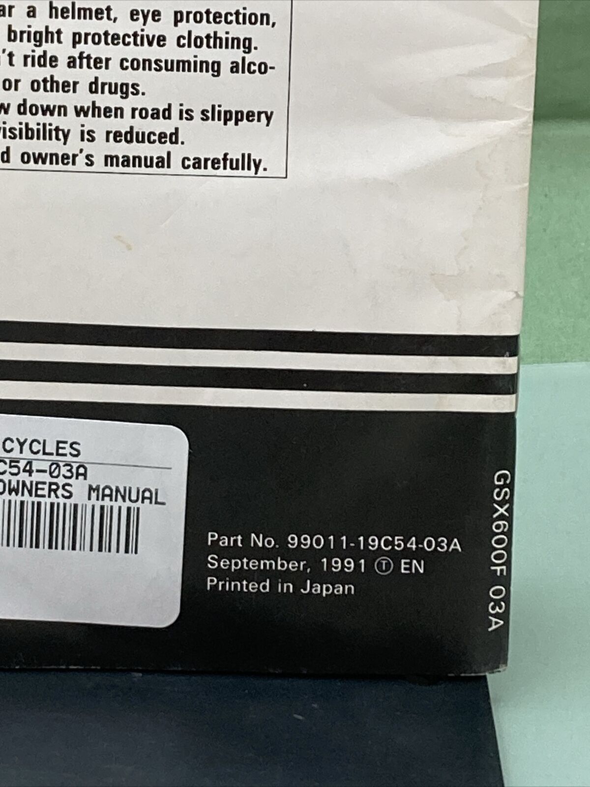 GENUINE SUZUKI 99011-19C54-03A GSX600F OWNER'S MANUAL