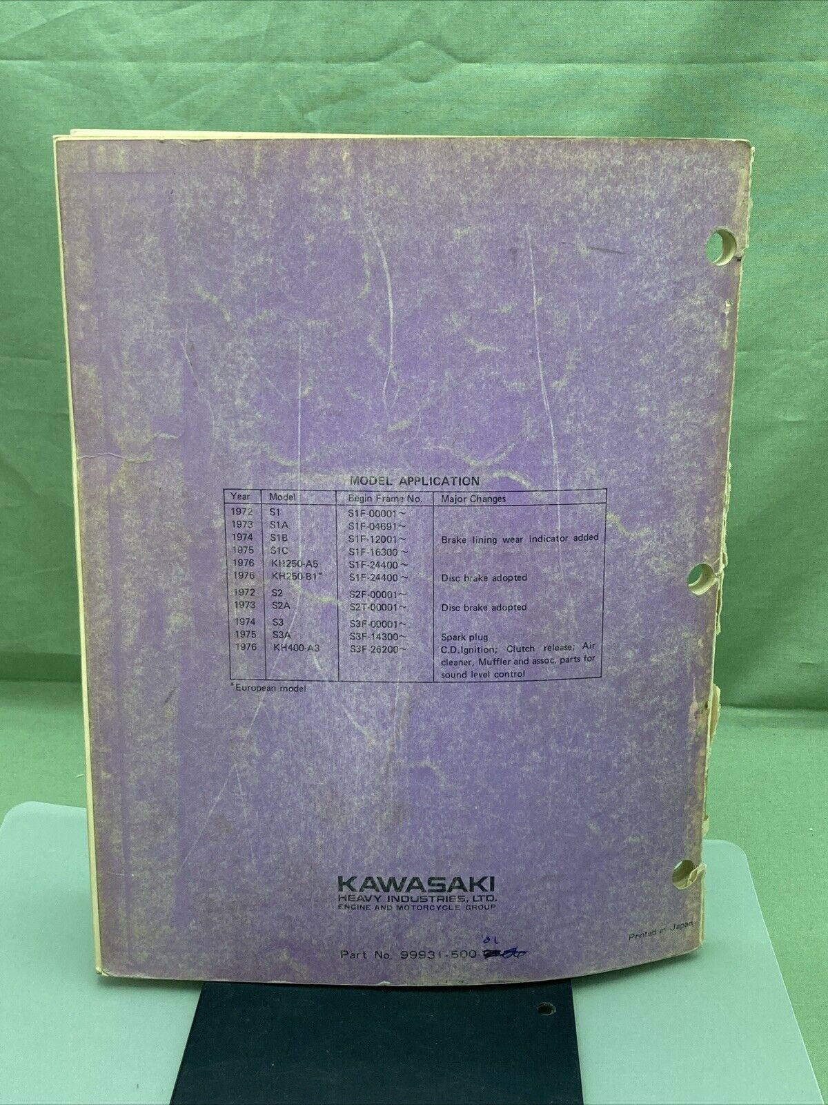 GENUINE KAWASAKI 99931-500-01 SHOP MANUAL KH(S) SERIES