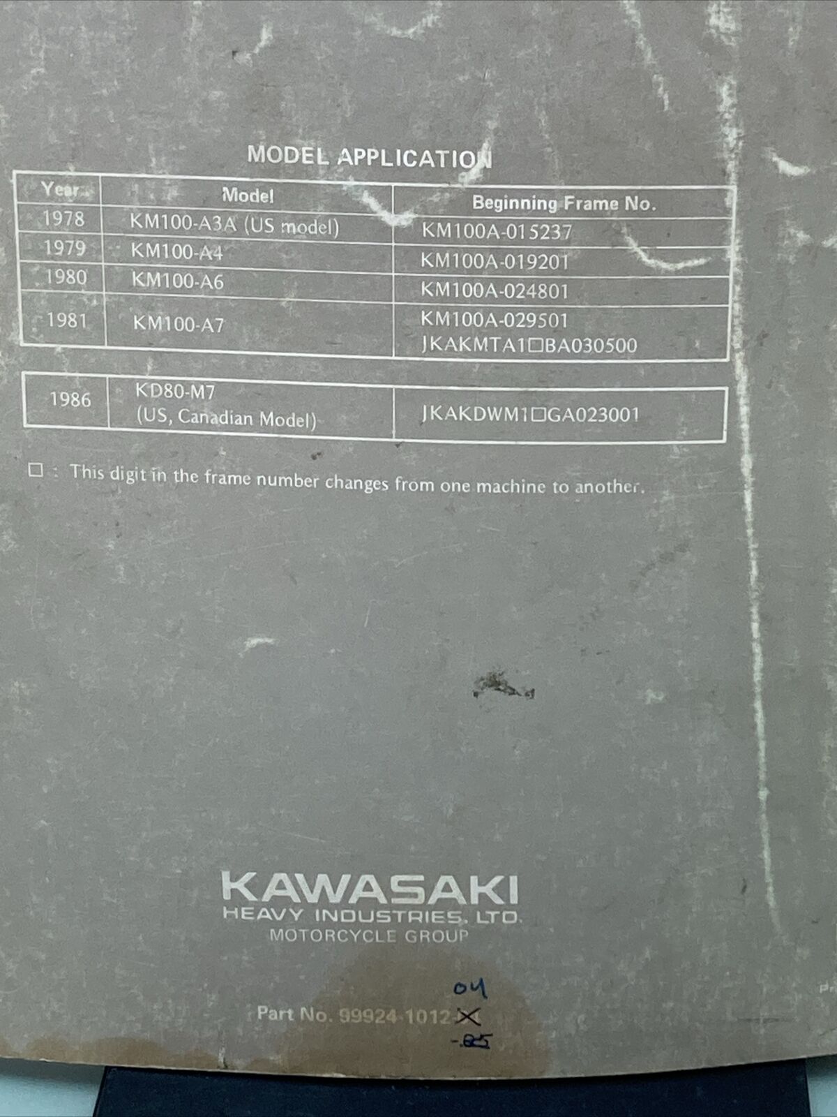 GENUINE KAWASAKI  99924-1012-04 SERVICE MANUAL KM100 KD80M