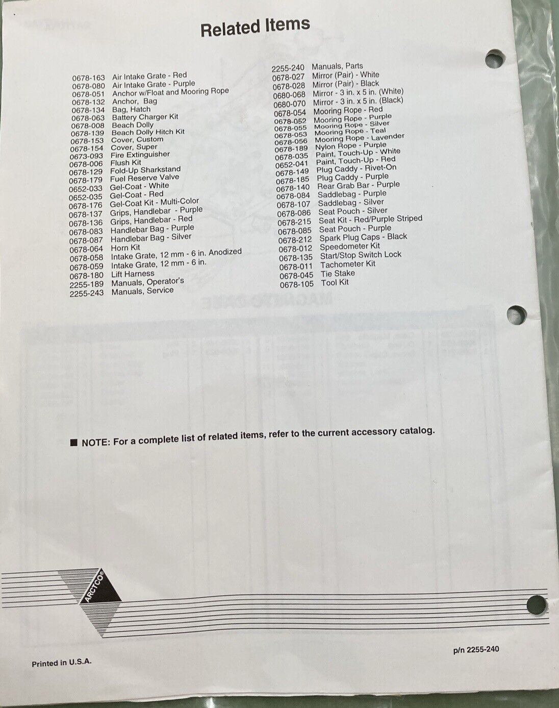 NEW GENUINE TIGERSHARK 2255-240 BOOK, PARTS-95 DAYTONA