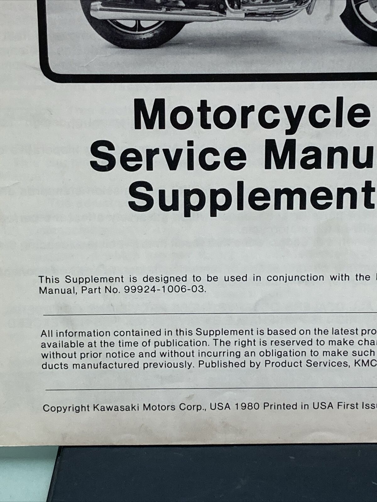 GENUINE KAWASAKI 99924-1006-03 KZ1000-C3 POLICE SERVICE MANUAL SUPPLEMENT