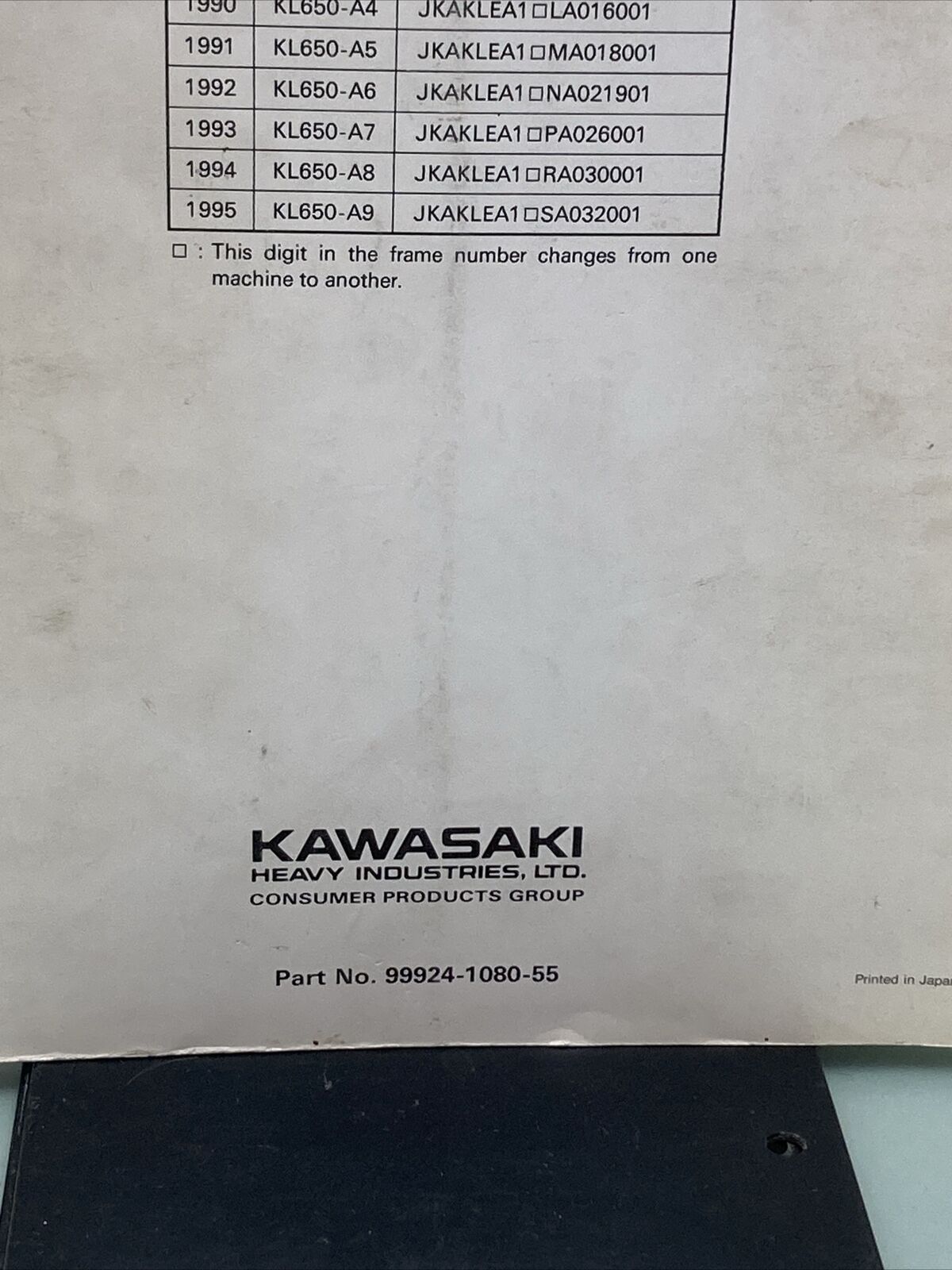 GENUINE KAWASAKI 99924-1080-55 SERVICE MANUAL SUPPLEMENT KLR650/KLR500