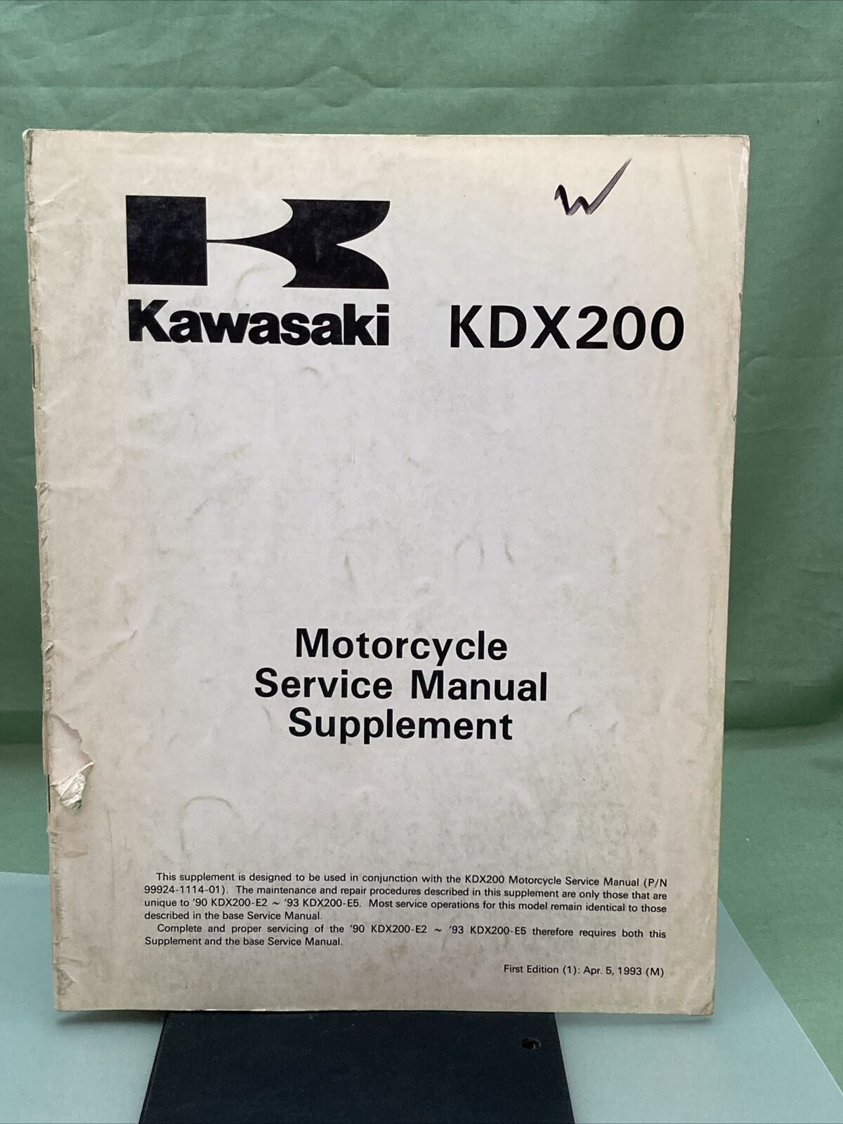 GENUINE KAWASAKI 99924-1166-51 SERVICE MANUAL SUPPLEMENT KDX200