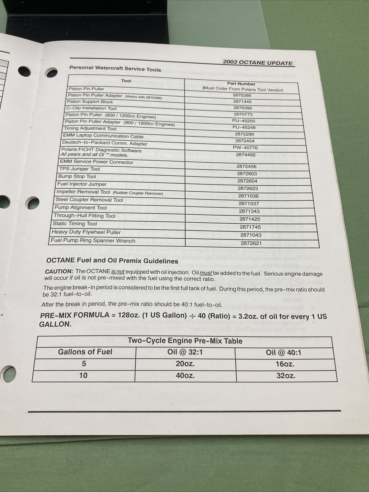 GENUINE POLARIS 9918113 OCTANE SERVICE MANUAL UPDATE 2003