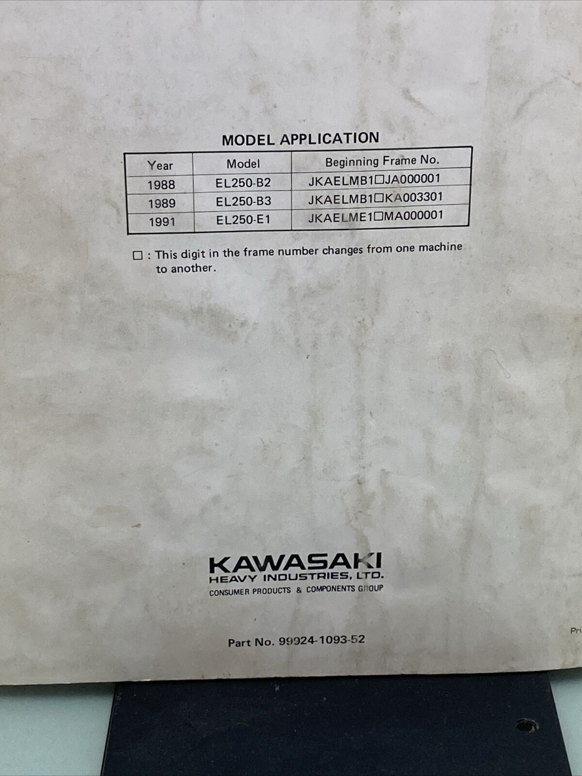 GENUINE KAWASAKI 99924-1093-52 SERVICE MANUAL ELIMINATOR 250, 250HS