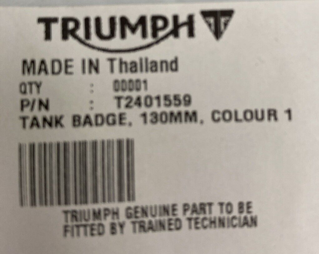 NEW GENUINE TRIUMPH T2401559 Tank Badge, 130MM