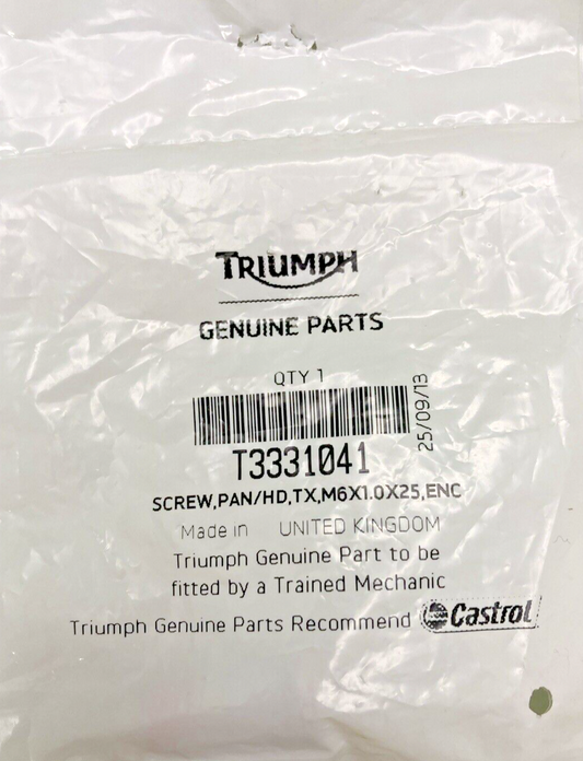 QTY 3 NEW GENUINE TRIUMPH T3331041  Screw, Pan/hd, Tx, M6X1.0X25, Enc