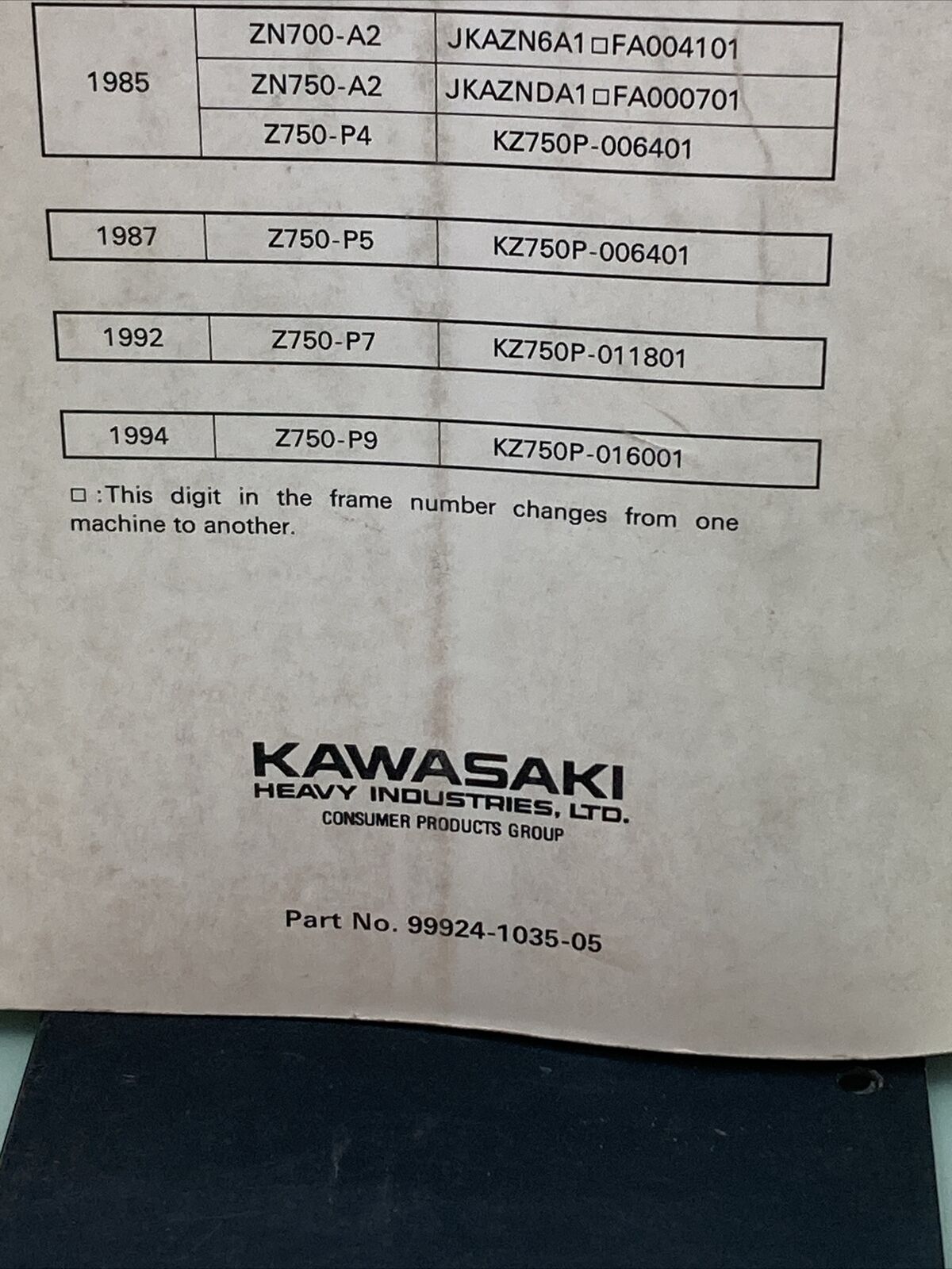 GENUINE KAWASAKI 99924-1035-05 KZ750 SHAFT MOTORCYCLE SERVICE MANUAL