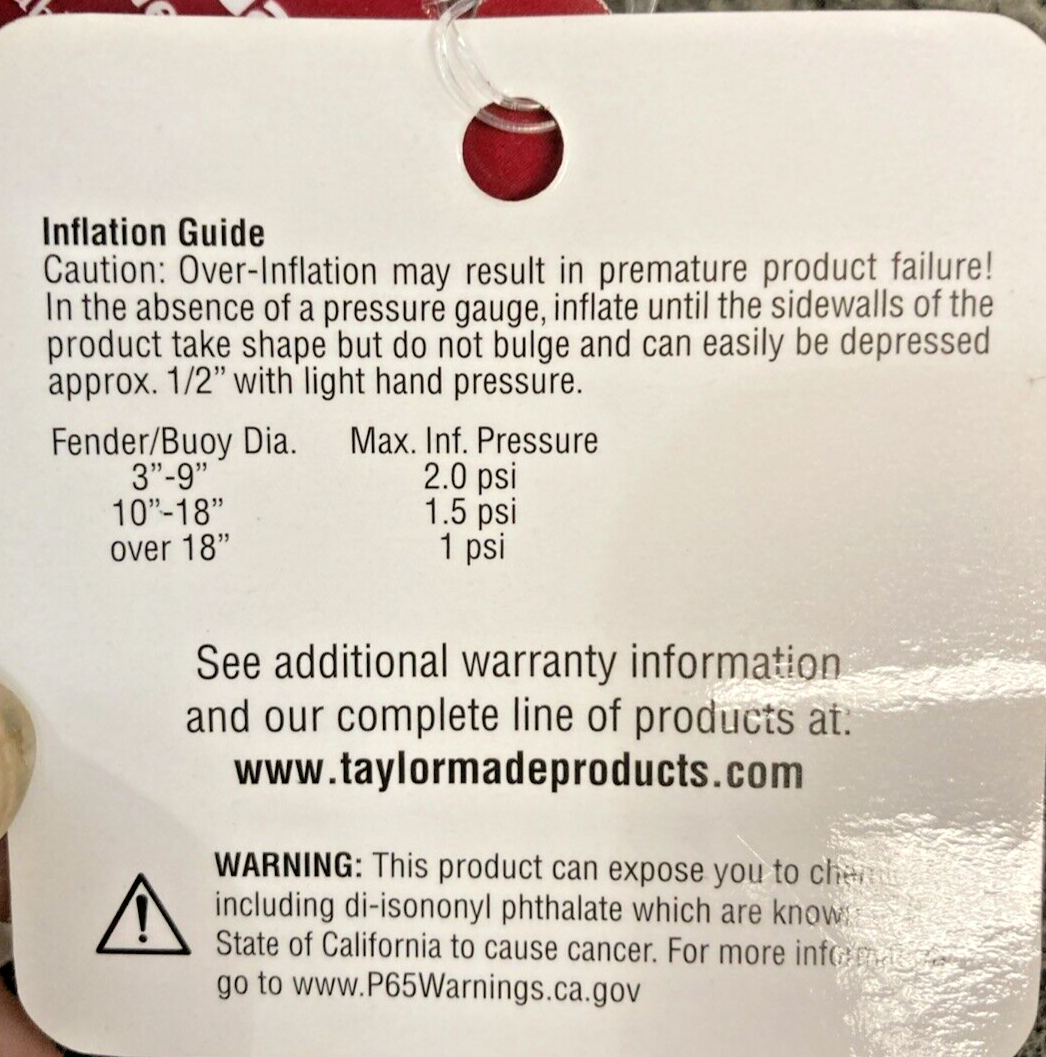 NEW GENUINE TAYLOR MADE 953520 SUPER GARD INFLATABLE VINYL FENDER