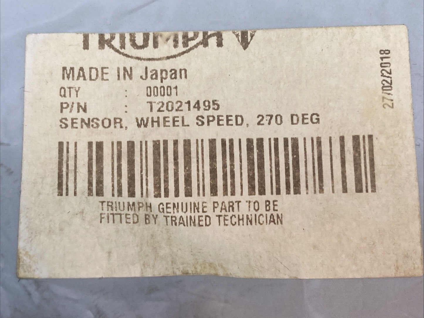 NEW GENUINE TRIUMPH T2021495 Wheel Speed Sensor, 270 Degree
