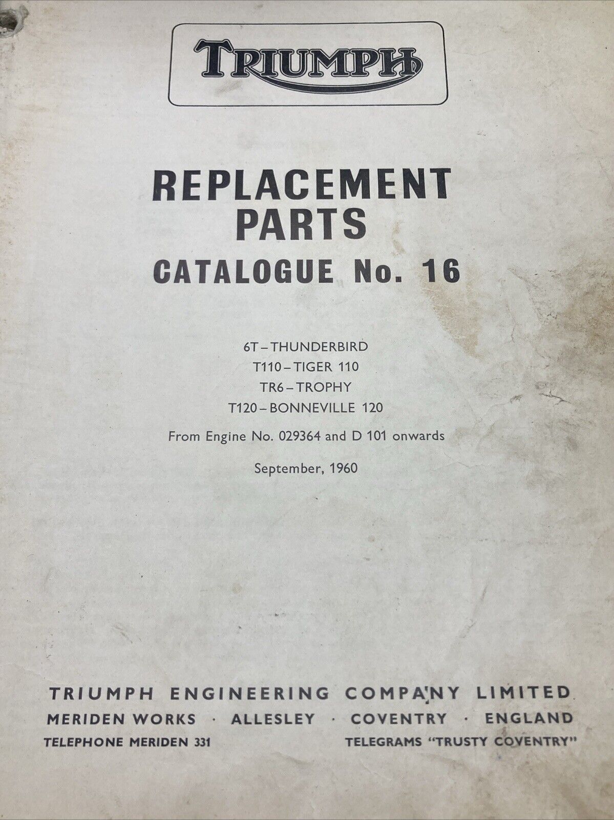 GENUINE TRIUMPH REPLACEMENT PARTS CATALOGUE NO. 16