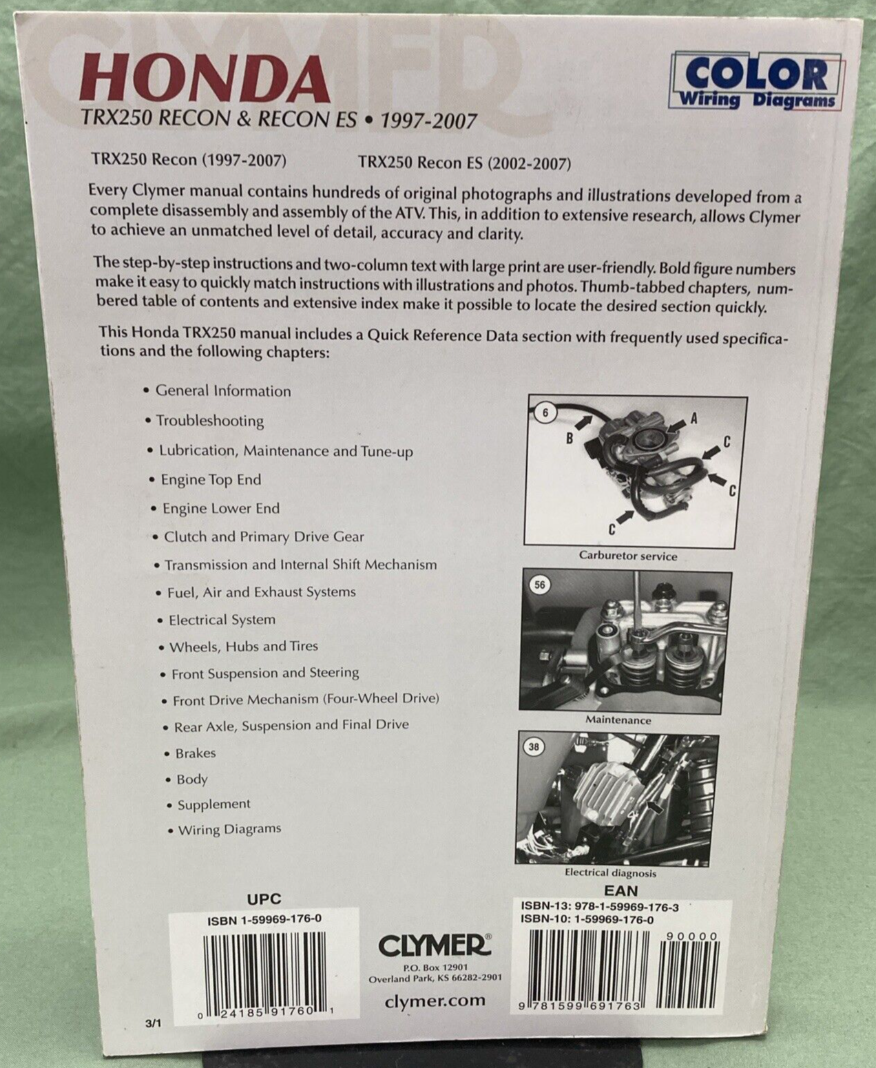 CLYMER M446-3 HONDA TRX250 RECON & RECON ES SERVICE MANUAL 1997-2007