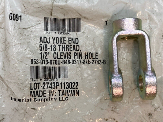 NEW IMPERIAL 6091 Adj Yoke End 5/8-18 Thread, 1/2" Clevis Pin Hole