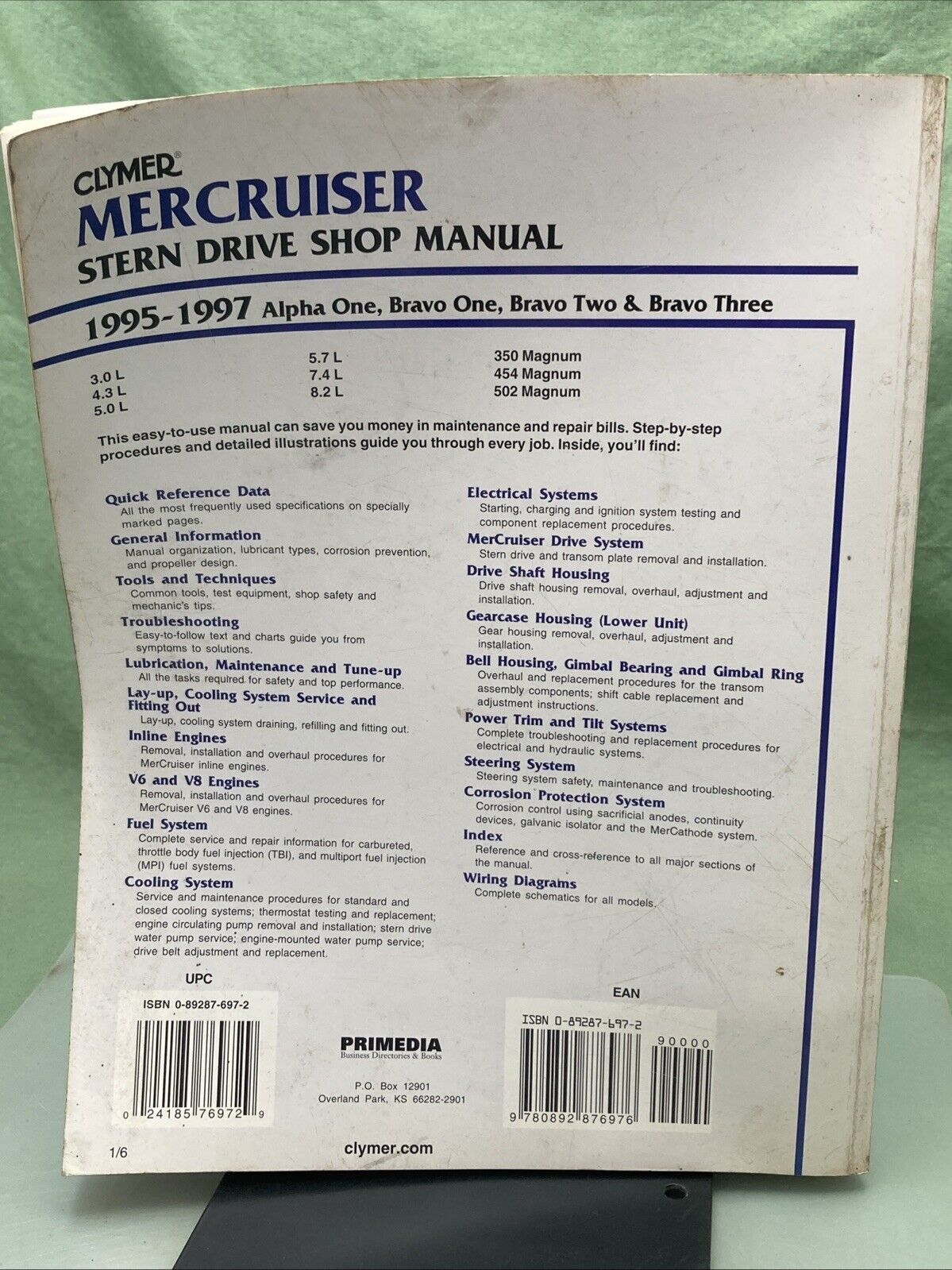 CLYMER B744 MERCRUISER STERN DRIVE ALPHA ONE, BRAVO ONE/TWO/THREE 95-97 MANUAL