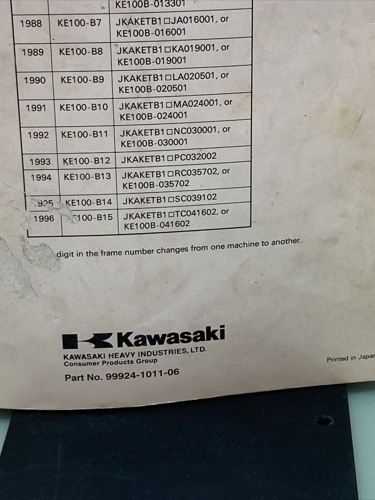 GENUINE KAWASAKI 99924-1011-06 SERVICE MANUAL KE100