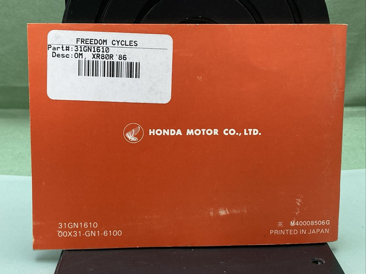 GENUINE HONDA 31GN1610 XR80R OWNER'S MANUAL '86