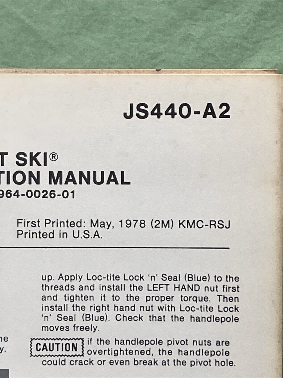 GENUINE KAWASAKI 99964-0026-01 JS440-A2 JET SKI PREPARATION MANUAL 1978