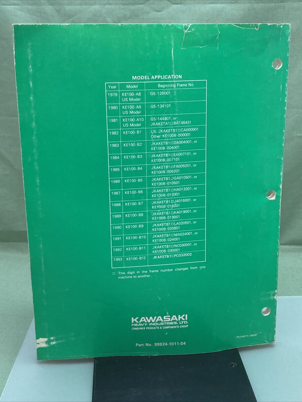 GENUINE KAWASAKI 99924-1011-04 KE100 SERVICE MANUAL '79-'93