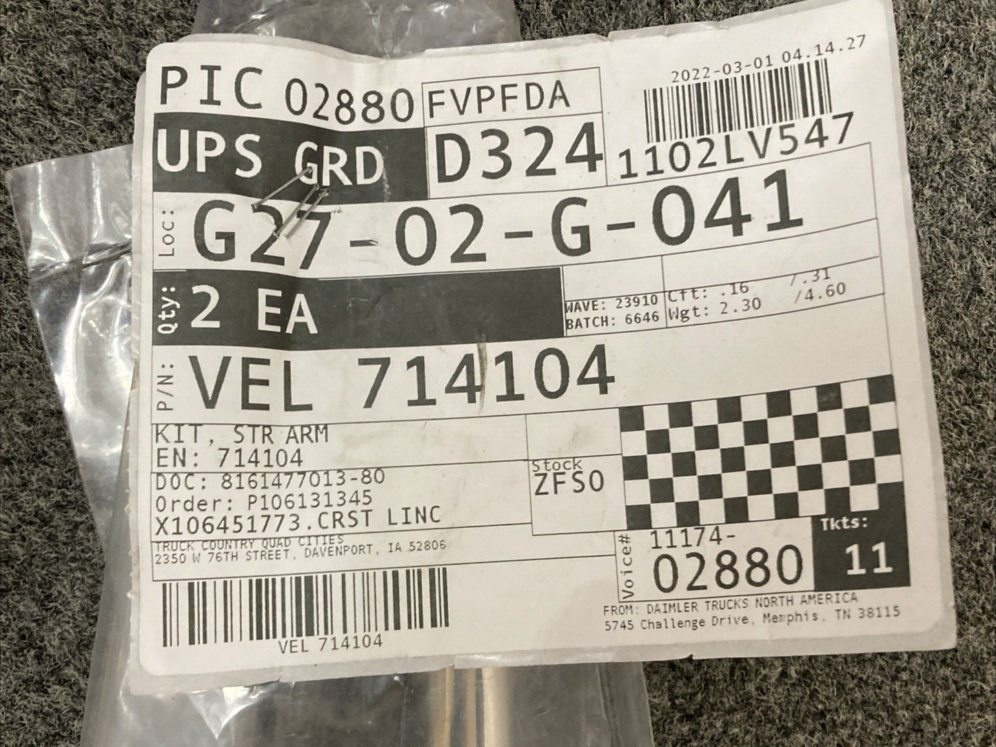 NEW GENUINE VELVAC 714104 Lane Change Arm Bracket with Hardware