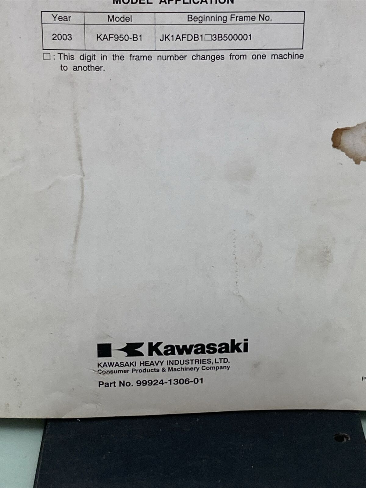 GENUINE KAWASAKI 99924-1306-01 UTILITY VEHICLE SERVICE MANUAL MULE 3010 DIESEL