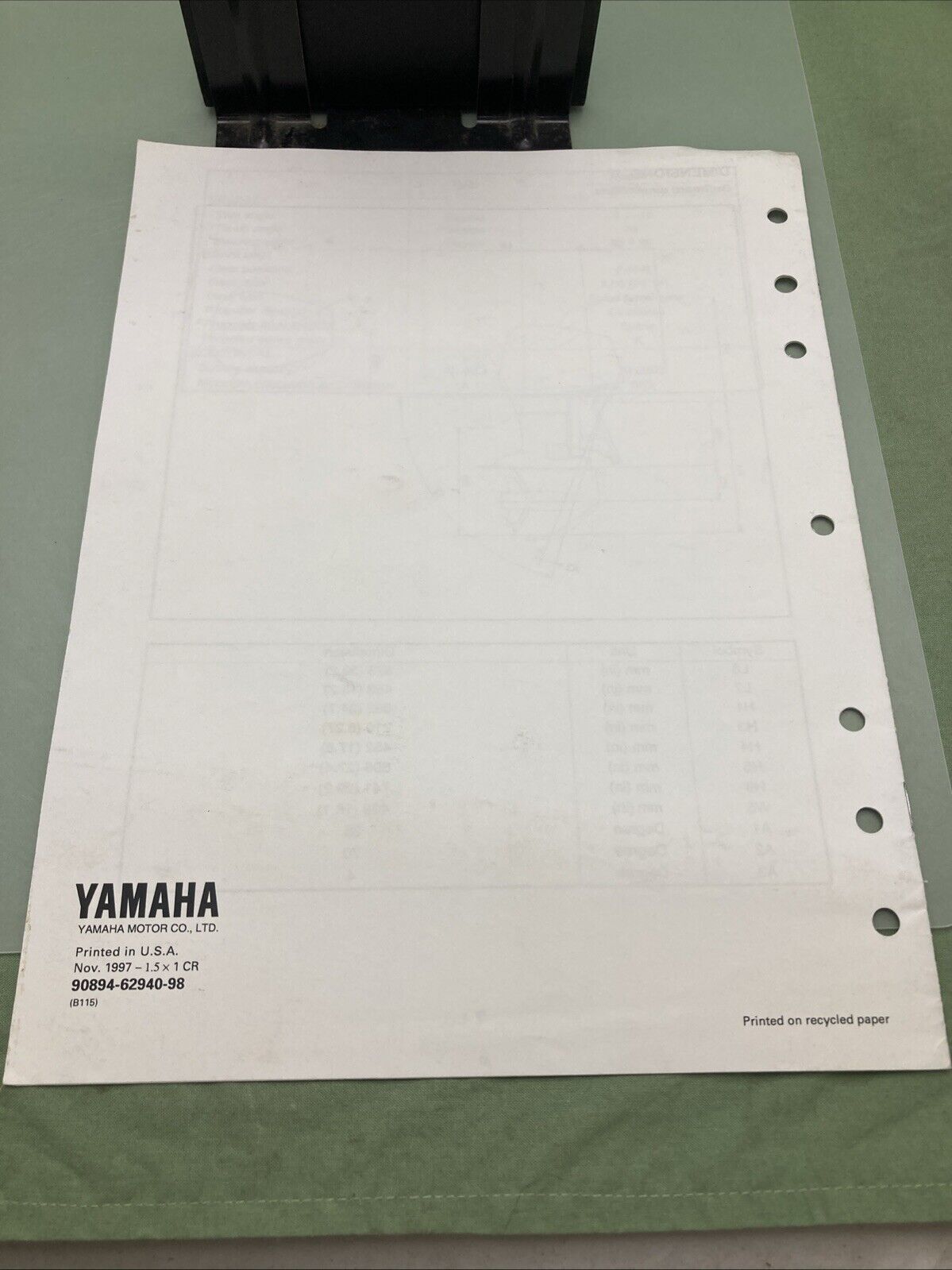 GENUINE YAMAHA 90894-62940-98 B115 SERVICE GUIDE 1997