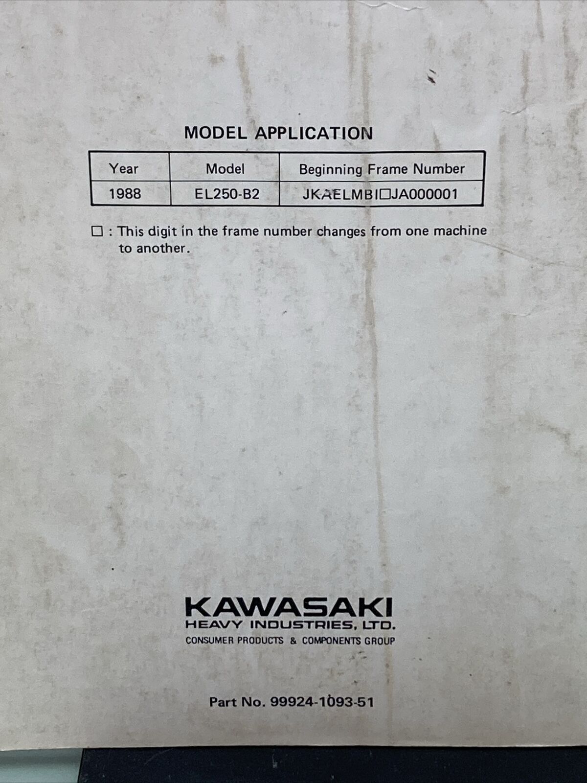 GENUINE KAWASAKI 99924-1093-51 SERVICE MANUAL ELIMINATOR 250