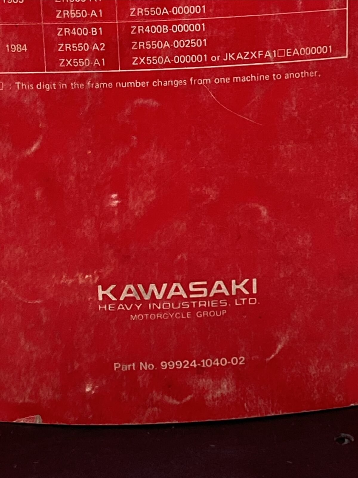 GENUINE KAWASAKI 99924-1040-02 Z400F/500/550, GPZ550 SERVICE MANUAL