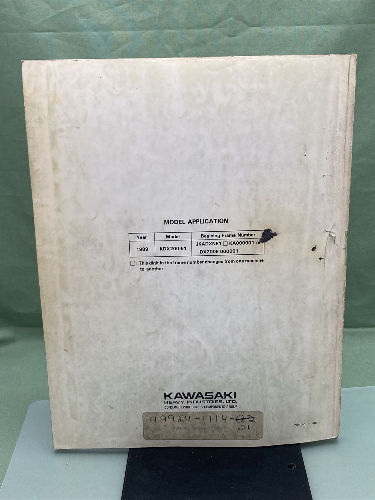 GENUINE KAWASAKI 99924-1114-01 SERVICE MANUAL KDX200