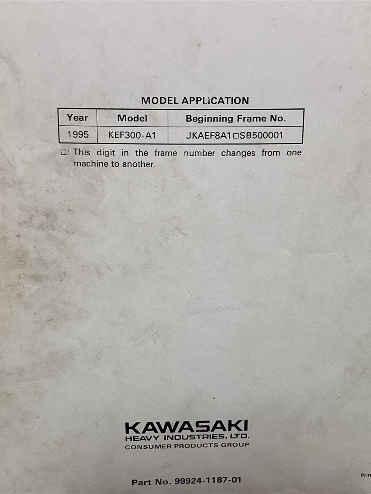 GENUINE KAWASAKI 99924-1187-01 SERVICE MANUAL LAKOTA 300