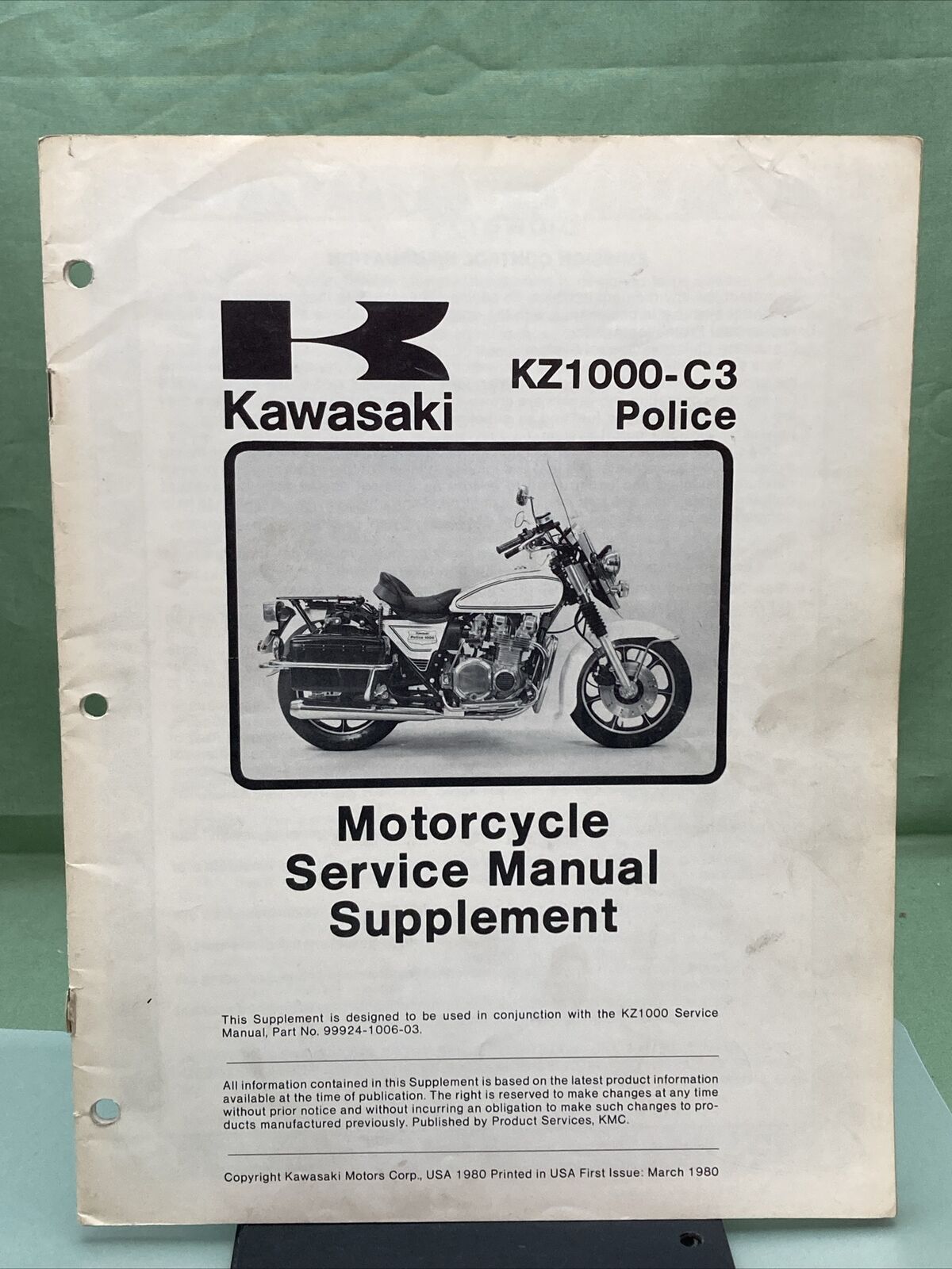 GENUINE KAWASAKI 99924-1006-03 KZ1000-C3 POLICE SERVICE MANUAL SUPPLEMENT