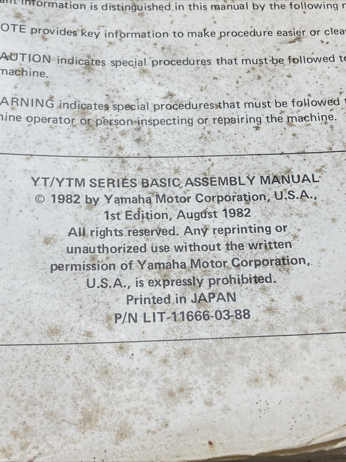 GENUINE YAMAHA LIT-11666-03-88 YT/YTM SERIES BASIC ASSEMBLY MANUAL 1982